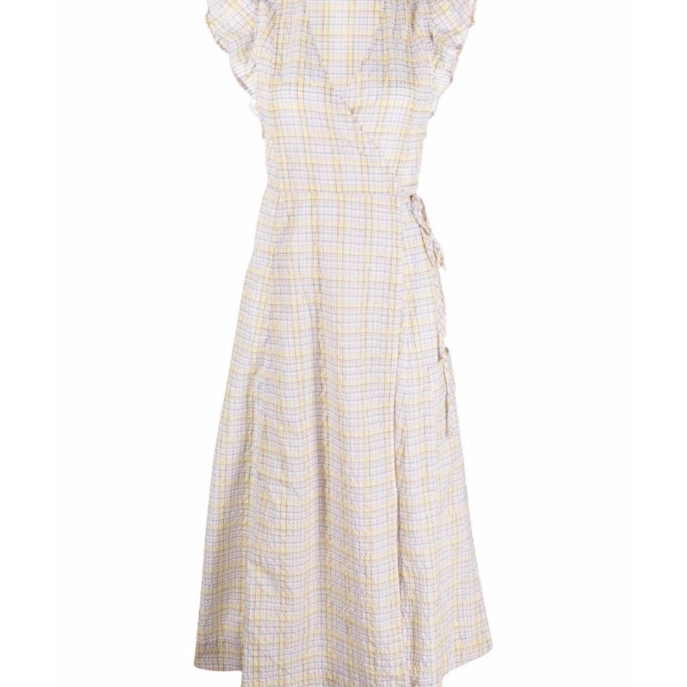 GANNI Ruffle Sleeveless Seersucker Dress NWT - Picture 6 of 6